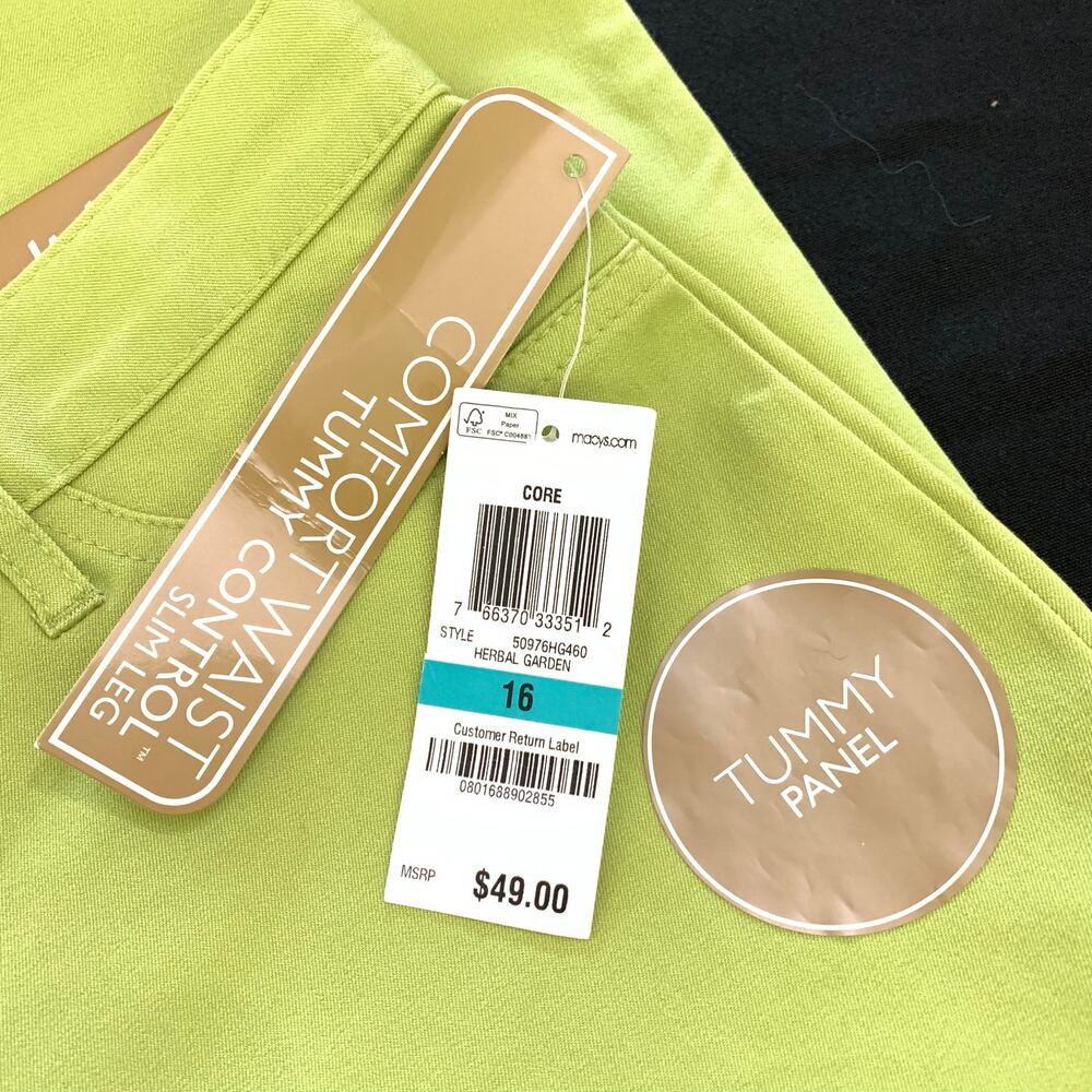 J M Collection Womens NEW Pants Sz. 16 Lime Green Tummy Control Slim Leg Stretch